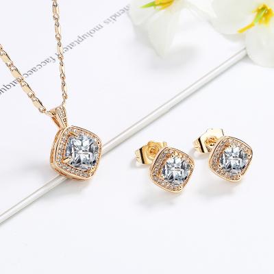 China TRENDY Quick Sale Jewelry Square CZ Women Classic Fashion Jewelry Set 18k AAA Cubic Zirconia Stud Earrings Set For Wedding Party for sale