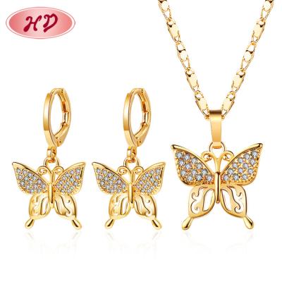 China TRENDY Butterfly Zircon 18k Gold Plated Necklaces Earrings 3 Pieces Jewelry Sets For Women Mother's Day for sale