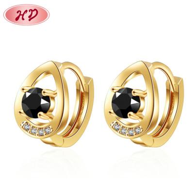 China TRENDY bulk jewelry for sale simple design waterdrop 18k gold brass black zirconia gemstone ear tops for women for sale