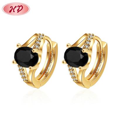 China TRENDY fashion ear tops by the dozen simple design elegant CZ stone with lever closure 18kt gold plated back huggie earrings for sale