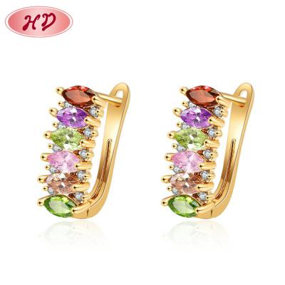 China 2022 hot sale FASHIONABLE amazon diamond cluster mix colors thick fancy white baguette zircon pink huggie earrings girls women for sale