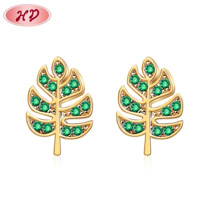 China 2022 Arrival FASHIONABLE summer cute creative multicolor leaf 18k gold plated zirconia earrings ear stud for ladies for sale