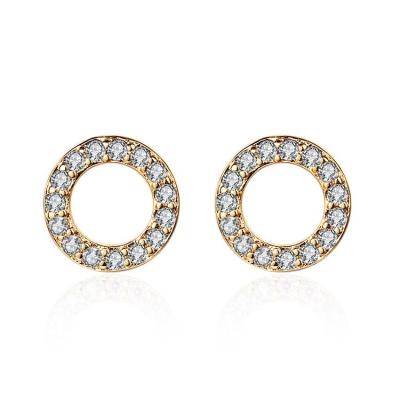 China FASHIONABLE China Manufacturing CZ Minimalist Circle Zircon Jewelry Design Round 18k Gold Coated Brass Ear Stud Earrings for sale