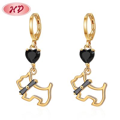 China Trendy Hit Jewelry 2022 Cute Gold Coated 18k Gold Coated Teenager Woman Zircon Dangle Long Earing Kitty Cat Drop Earrings for sale