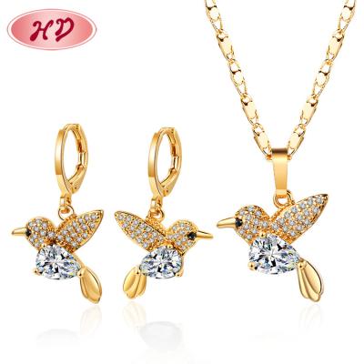 China Hot Sale New Design Cute Bird Cute Charms Jewelry Sets Lovely Drop Earrings Indian Jewelry Sets 18k Gold Plated For Women Girls for sale