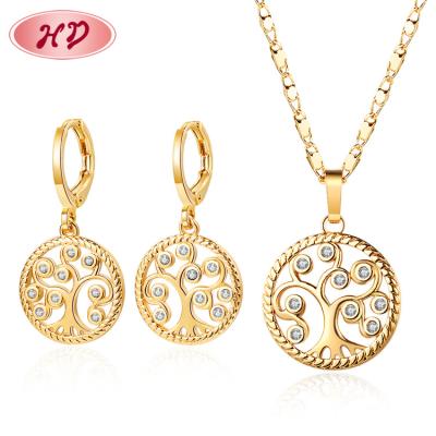 China FASHIONABLE Best Selling Special Natural Tree of Life 18k Gold Zircon Pendant Necklace Sets Father's Mother's Day Gift for sale