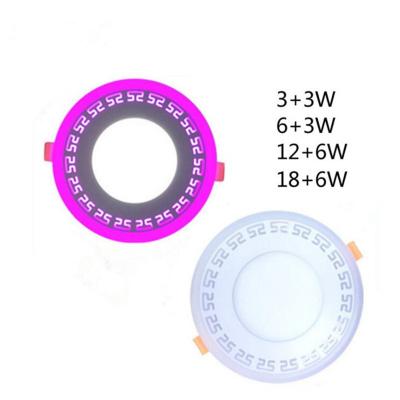 China Wholesale Modern Ultra Thin Color Recessed Double Round Led Panel Light 3+3W 6+3W Color Changing Down Light for sale