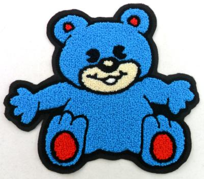 China Dongguan Viable Wholesale Custom Iron On Custom Chenille Label Patch Blue Bear Towel Patch Chenille Sweatshirt Chenille Patches for sale