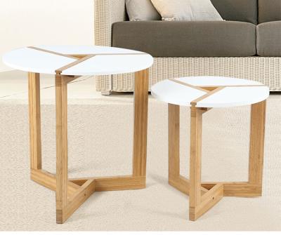 China 2 Leg Side Solid Wood Tea Table Set Living Room Furniture Wood Coffee Table Small Package Set for sale