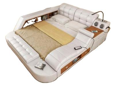 China King Size Bed Popular Expandable Multifunctional Design Leather Bed With Speaker USB Charger Storage Bedroom Bed for sale