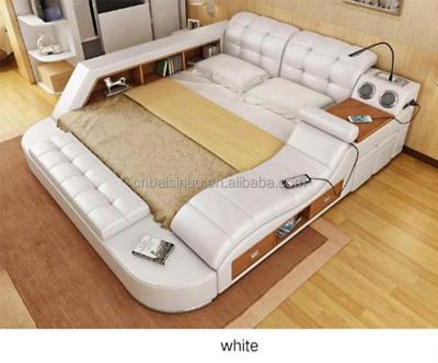 China Expandable Functional Home Furniture Luxury Storage Bed Leather King Size Bedroom Bed Smart Beds With USB Charger for sale