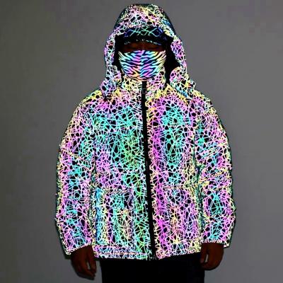 China M-2XL Designer QUICK DRY Glow in the Dark Colorful Lighting Men Women Bubble Reflective Noctiluca Luminous Coat for sale