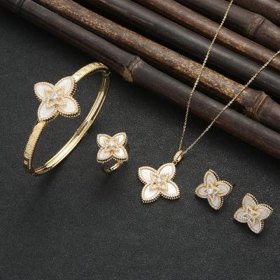 China FASHIONABLE 925 Sterling Silver 4 Leaf Design Collection Necklace Earring Bracelet Pendant Jewelry Set for sale