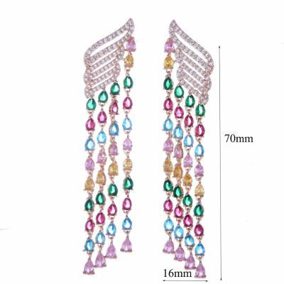 China High Quality 70mm Elegant FASHIONABLE Tassel Drops Cubic Zirconia Women Earrings Gold Plated Stud Earrings Jewelry for sale