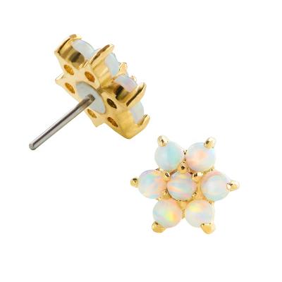 China CLASSIC Solid 14Karat Yellow Gold Flower Fork Set Opal Threadless Top Ends Body Piercing Jewelry for sale