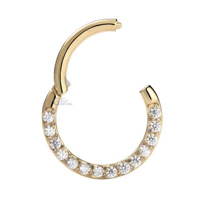 China CLASSIC Yellow Gemmed Clicker Hinged Segment Ring 16g 14Karat Solid Gold Septum Ring Body Piercing Jewelry for sale