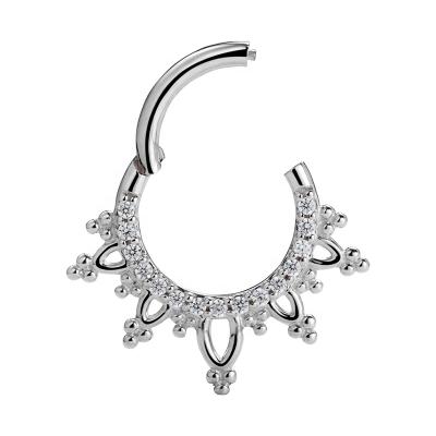 China CLASSIC Gemmed Beaded Septum Clicker Hinged Segment Ring Solid White 14K Goldbody Piercing Jewelry for sale