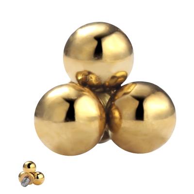 China Threaded Trio Ball CLASSIC Gold PVD Labret Tip ASTM F136 Titanium Lip Threaded Tip Attachment Body Jewelry Piercing Wholesales for sale