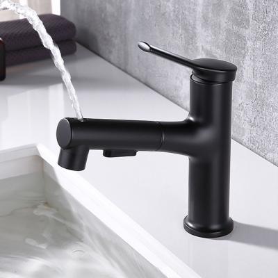 China Pull out jet 3 mode injec matte black rotating bathroom sink faucet pull out basin grifo basin taps for sale