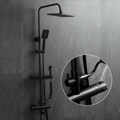 China With Sliding Bar Thermostatic Cabeza de Ducha Negra Cuadrada Bath Shower Black Bathroom Shower Set Wall Mounted for sale