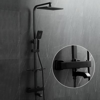 China With Sliding Bar Grifo Ducha Negro Matte Wall Mounted Thermostatic Shower Bathroom Mixer Tap Hot And Cold Rainfall Shower for sale