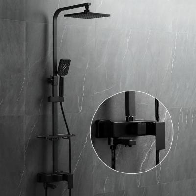 China With Slide Bar Square 3 Functions Black Shower Column Water Bath Shower Faucet Set Hot Cold Cold Bathroom for sale