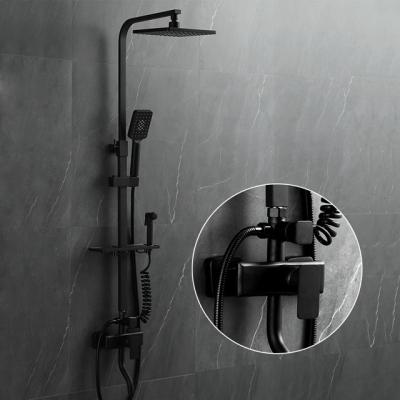 China With sliding bar bathroom shower black ducha cabezal rectangular rain shower set thermostatic shower system for sale