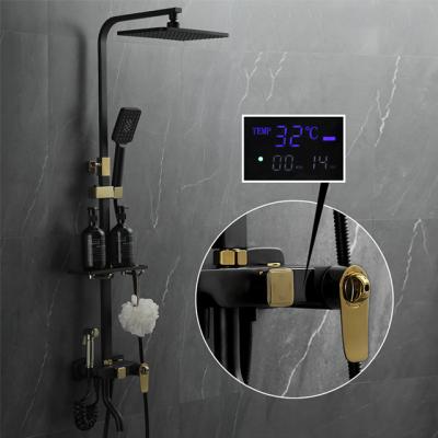 China With Slide Bar 4 Function Wall Shower Mixer Set Shower Head Exposed Digital Display Thermostatic Shower Faucet Set for sale