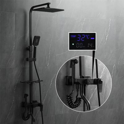 China With Slide Bar Chuveiro Preto Shower Thermostatic Temperature Display Rainfall Shower System 3 In 1 Rain Shower for sale