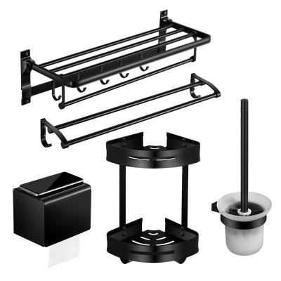 China Modern Hotel 5 Piece Cheap Black Bath Fitting Aluminum Alloy Bathroom Accessory Set for sale