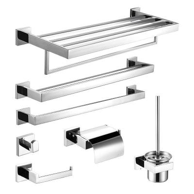 China Modern Square Stainless Steel Bath Fittings Washroom Accessories Hotel Bathroom Hardware Set for sale