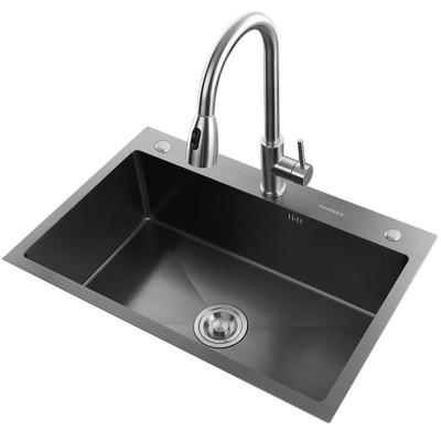 China Modern Nano Stainless Steel Hand Made Top Mount Kitchen Wash Down Single Bowl Black Undermount Sinks for sale