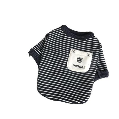 China LEISURE small animal black and white stripe with neck edge cuff rib designed cotton T-shirt for dogs cats pets outwear clothes for sale