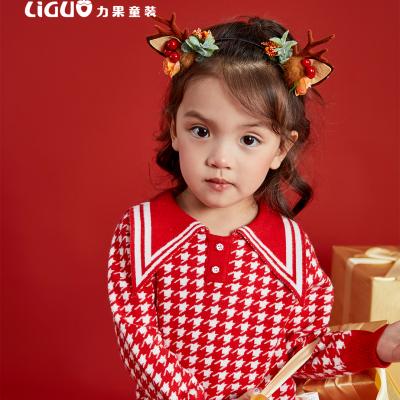 China High Quality Sustainable Kids 1-6 Year Old Little Girl Soft Red Turn-Down Collar Sweater for sale