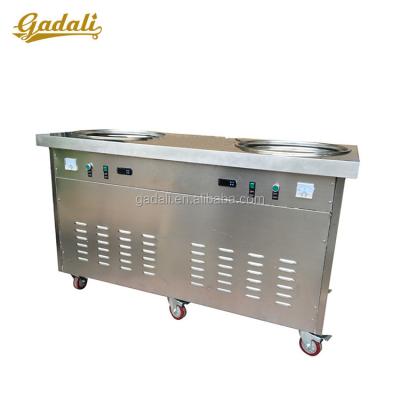 China Snack Factory Japan Double Pan Ice Pan Fry Fried Cold Ice Cream Roll Machine, Double Flat Pan Fried Ice Cream Machine for sale