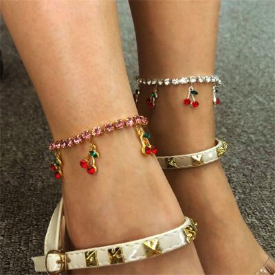 China Fashion 2020 Hot Sale TRENDY CIA Crystal Anklet Bling Bling Pink Crystal Cherry Anklet For Girls for sale