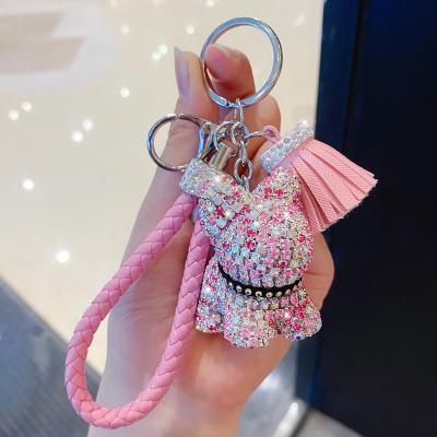 China Modern Leather Braided Leather Braided Bear Rhinestone Animal Key Chain Ring Laveros Para Mujer Car Key Chain Bear Bag Pendant Teddy for sale