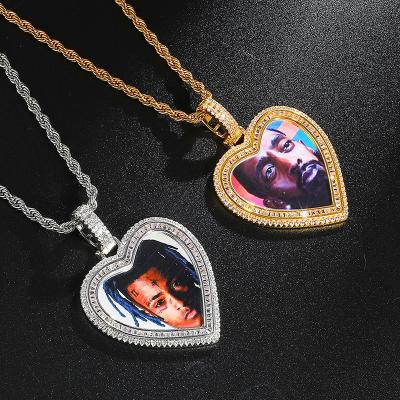 China 2020 Hiphop Fashion Gold Plated Photo Zircon Heart Shape Custom Sublimation Necklace for sale