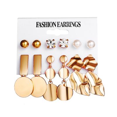 China FASHIONABLE 6Pairs Jewelry Sets Round Rectangle Irregula Gold Silver Plated Stud Earrings Bead Crystal Bead Women 2021 Drop Earrings For for sale