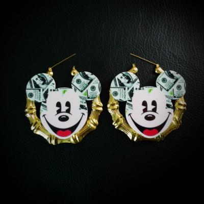 China 2020 FASHIONABLE new design American exaggerated 9MM mouse acrylic bamboo large section cartoon earrings for sale