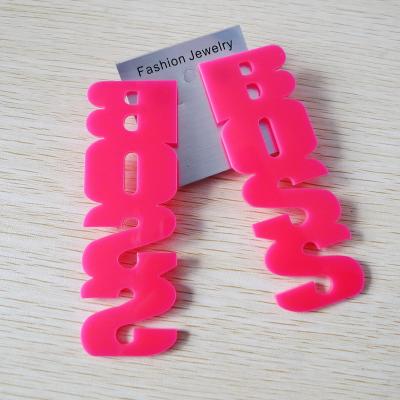 China Wholesale Cheap American TRENDY Overstated Acrylic Letter BOSS Big Earring For Girls for sale