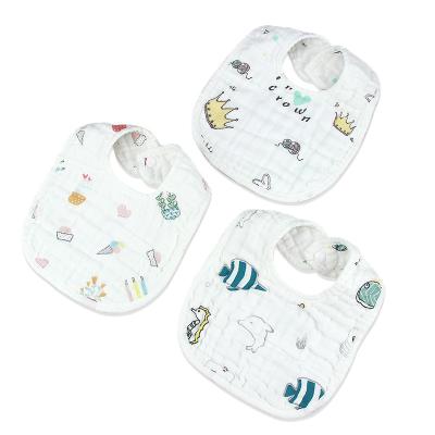 China Customization BPA Free Wholesale Washable Baby Bibs Pure Cotton With Button Instant Baby Feeding Bibs for sale