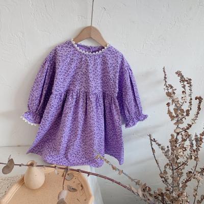 China Autumn Flower Girls Princess Dress washable purple flared long sleeve ruffle dress for toddler child for sale