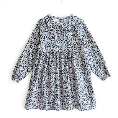 China Washable Casual Zipper Up Cotton Dress Autumn Spring Flower Cute Loose Midi Girls Dress For Kin Child for sale