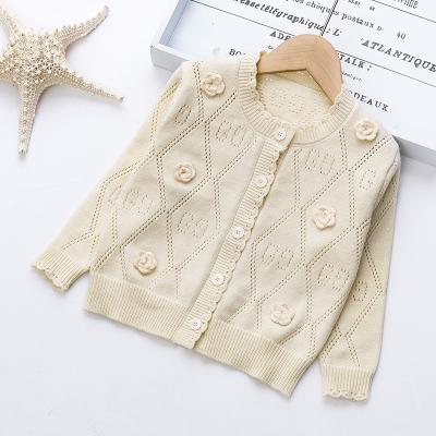 China Anti-wrinkle Lace Sleeve Embroidery Hollow Out Cardigan Solid Color Long Sweater Loose Fit Soft Warm Thin Sweater In Autumn Winter for sale