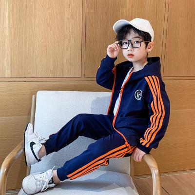 China Breathable winter clothing kids boy sportswear hoodie zipper up side stripes with pocket loong pants loose 2 piece overalls for sale