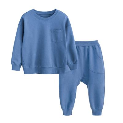 China 2 Piece Breathable Cotton Children's Loose Sweater Set Boys Sportswear Kids Solid Color Casual Long Pajamas With Pockets In Winter for sale