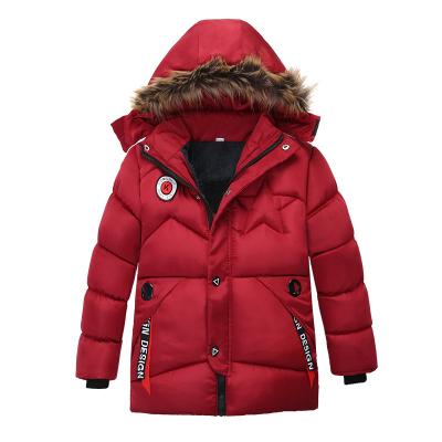 China Boys Windproof Down Hooded Coat Stripper Jacket Coat For Kids Casual Detachable Hat Wholesale Kids Fleece Striped Winter Windproof Coat for sale