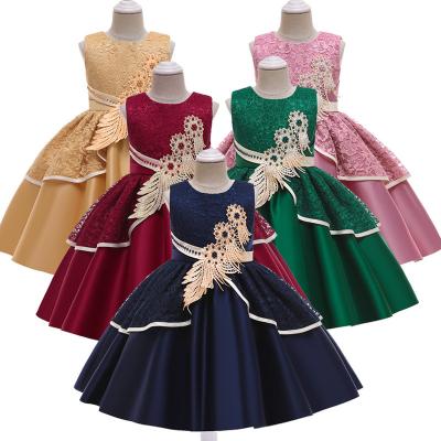 China European and American children's new princess dress lace outer bow kids girl's birthday dress piano performance dress for sale