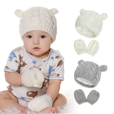 China Wholesale Winter Beanie Unisex Knitted Hats Ribbed Character Baby Slapped Infant Girls Toddler Boys Cute Bear Fuzzy Fleece Hat With Mitten for sale